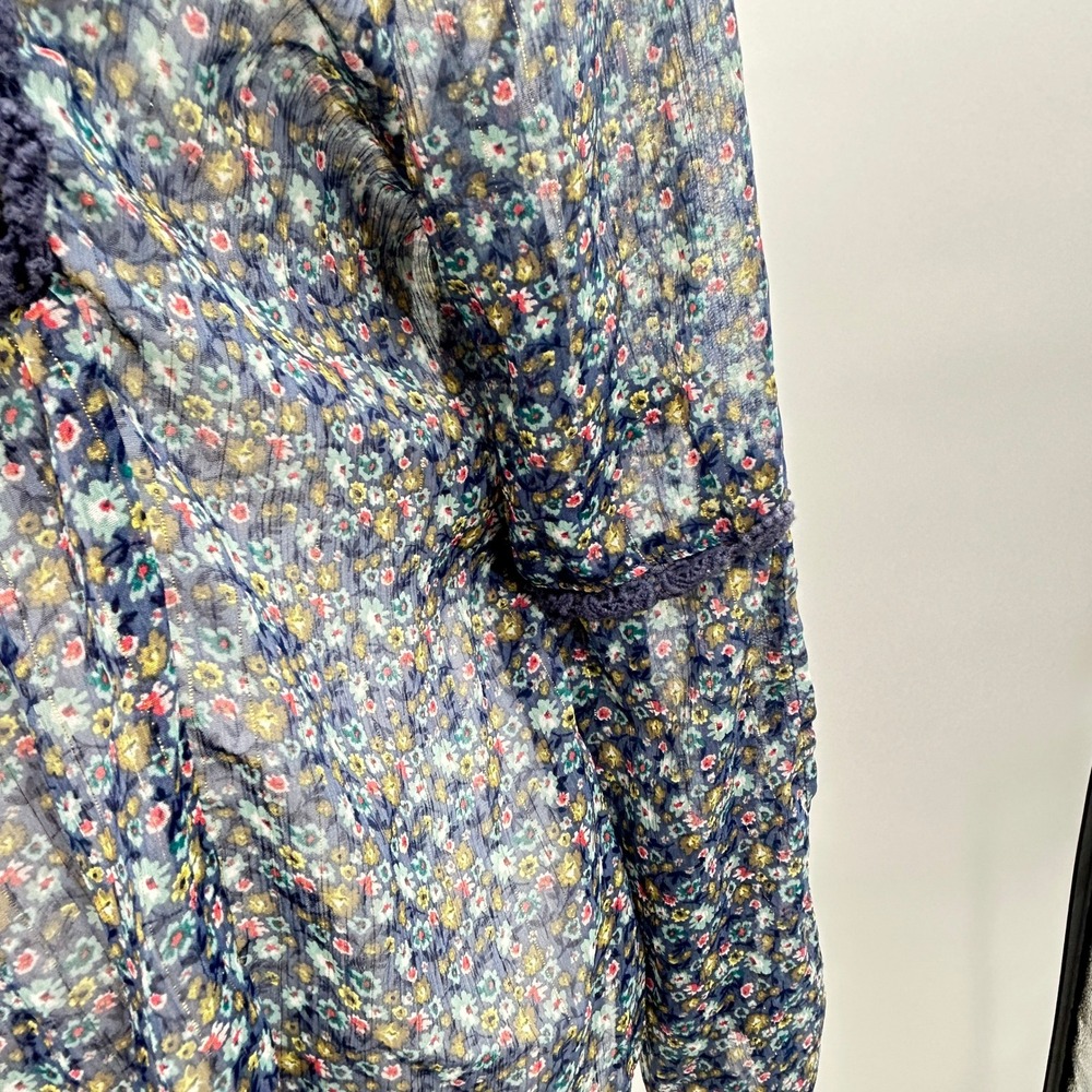 American Rag Boho Floral Peasant Blouse Sheer Lace Trim Cottagecore S Peasant - Picture 9 of 13